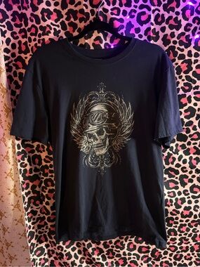 Y2K mens action apparel skull t-shirt